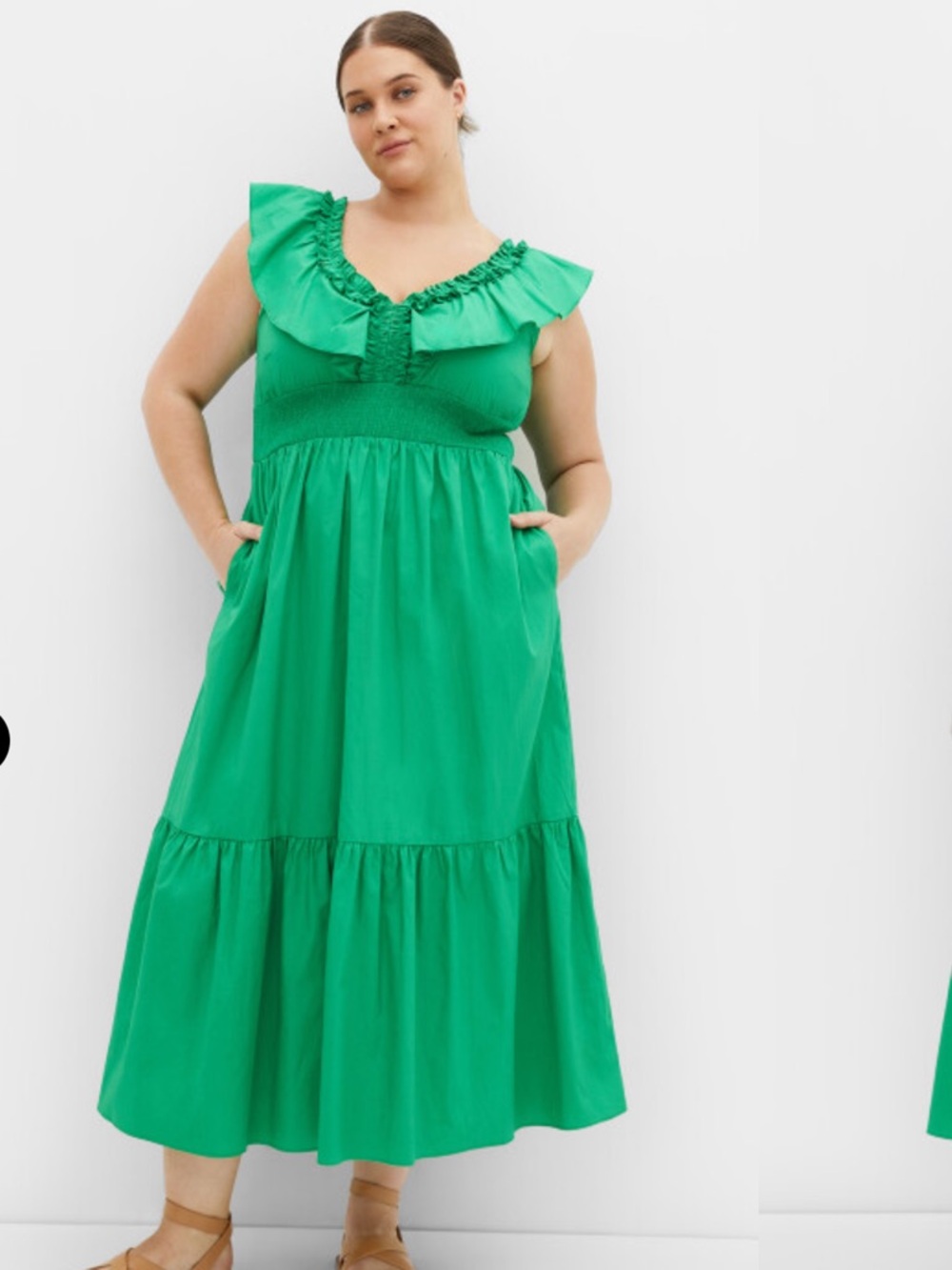 City Chic ‘Kelly’ Green Ruffle Maxi 100% Cotton Dress size 14 New with tag